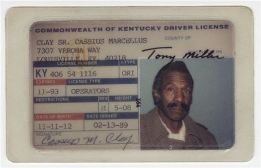 Cassius Clay Sr. Original Kentucky Drivers License